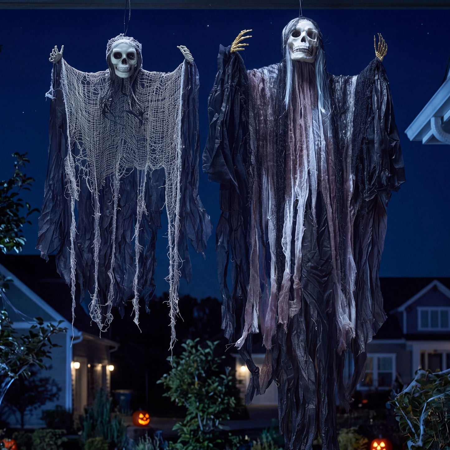 Joyfy 2 Pack Halloween Hanging Grim Reaper Decorations Outdoor,,Scary Skeleton Ghost Decor for Yard,Patio,Lawn,Garden & Haunted House Party