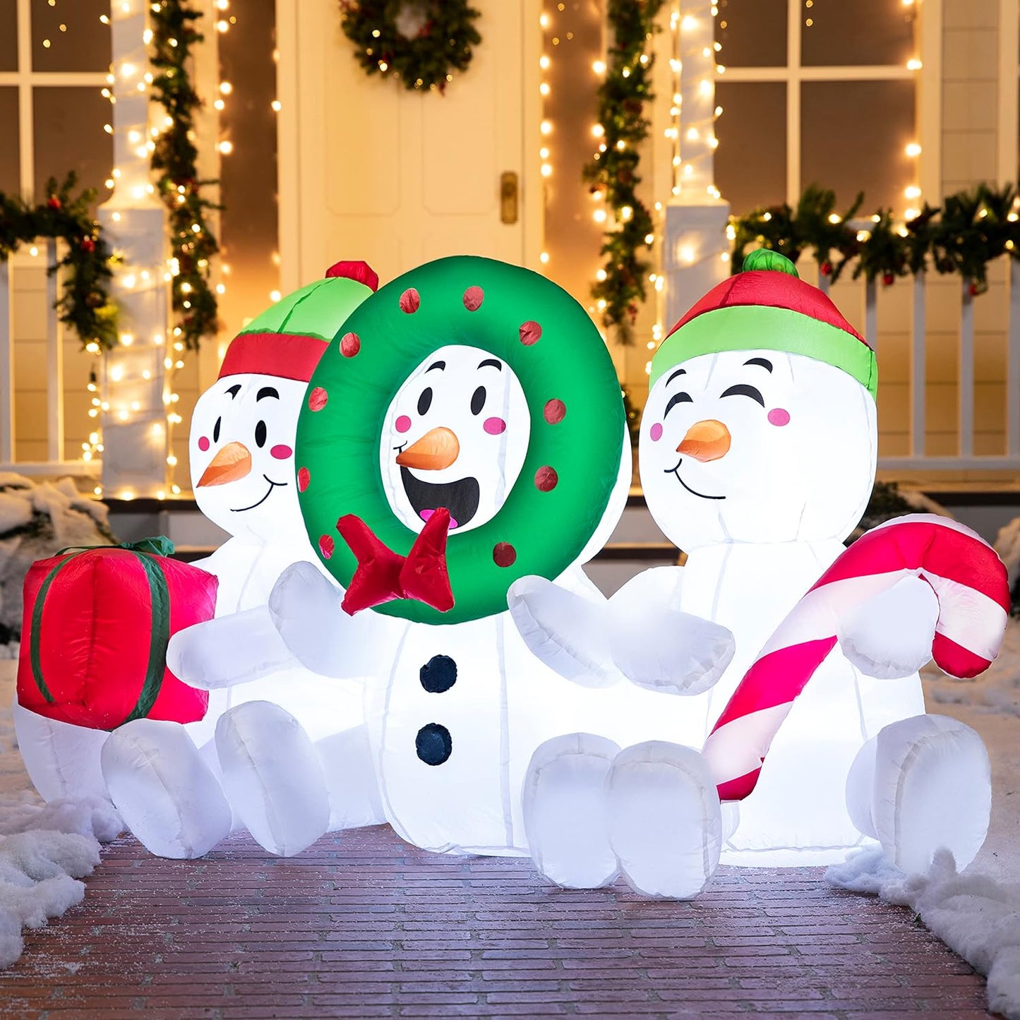 Joyfy 6 FT Christmas Inflatables Snowmen Outdoor Decorations,Christmas Three Sitting Snowmans Blow Ups Yard with Built-in LEDs for Holiday Party Garden Lawn Decor