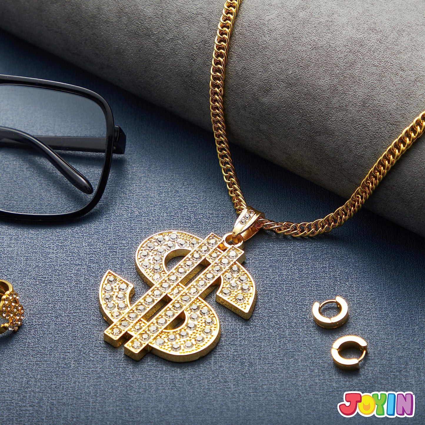 SYNCFUN Halloween Necklace Gold Dollar Chain,Plastic Chunky Fake Mens Women Chain,80s 90s Hip Hop Gold Jewlery Outfits Accessory,Halloween Props Costume