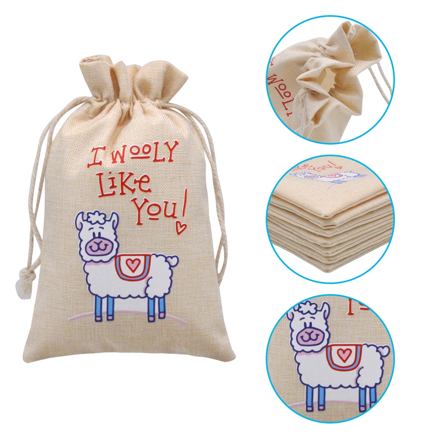 28 Pcs Valentine Drawstrings Canvas Bags with 3 Pens, 4x5.75 Inch Drawstring Pouch Candy Gift Linen Pockets for Kids Party Favor, Classroom Exchange Prizes