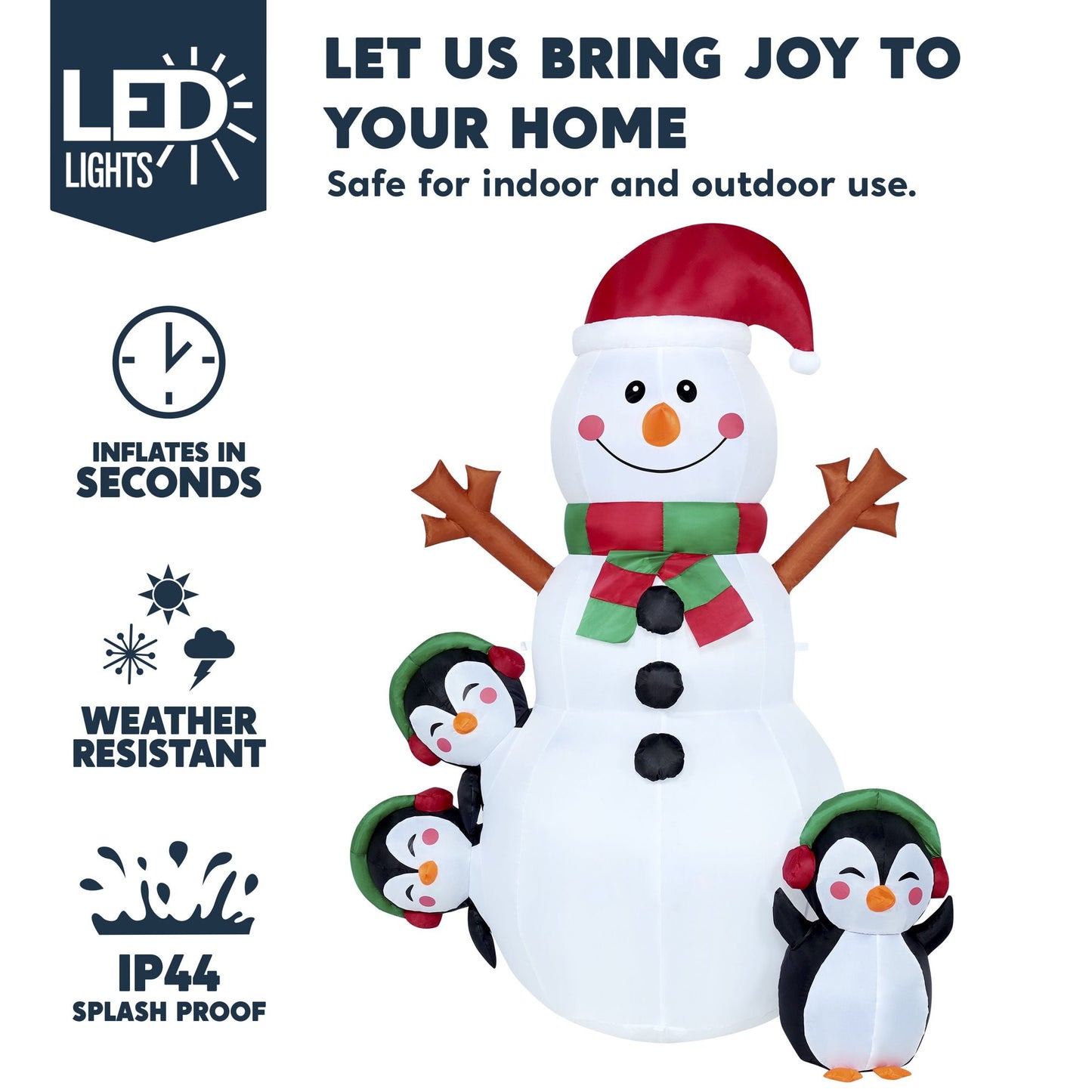 Joyfy 6 ft Christmas Inflatables Snowman Outdoor Decorations,Christmas Snowman Penguin Blow Ups Yard with Built-in LEDs for Holiday Party Garden Lawn Decor