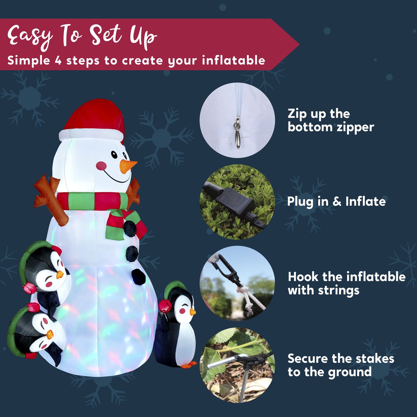 Joyfy 6 ft Christmas Inflatables Snowman Outdoor Decorations,Christmas Snowman Penguin Blow Ups Yard with Built-in LEDs for Holiday Party Garden Lawn Decor