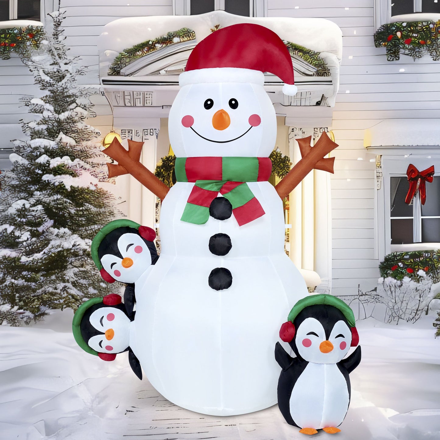 Joyfy 6 ft Christmas Inflatables Snowman Outdoor Decorations,Christmas Snowman Penguin Blow Ups Yard with Built-in LEDs for Holiday Party Garden Lawn Decor