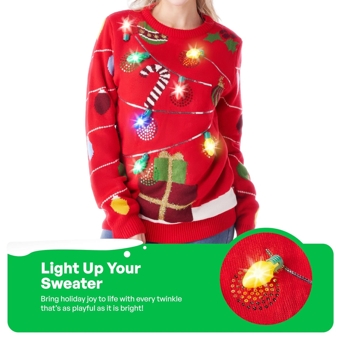 Joyfy LED Light up Christmas Sweaters for Women Couples,Funny Ugly Christmas Sweater Holiday Sweater with Light Bulbs, Pullovers 2025