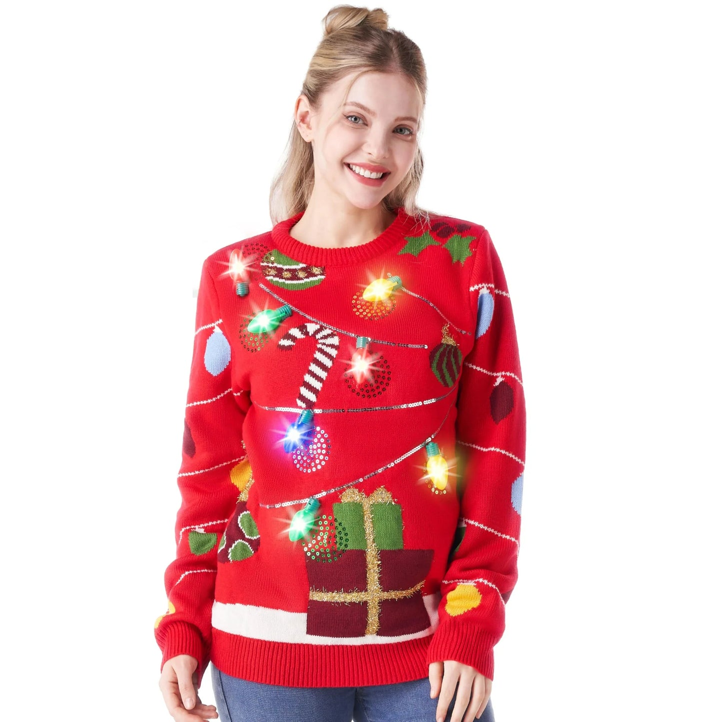 Joyfy LED Light up Christmas Sweaters for Women Couples,Funny Ugly Christmas Sweater Holiday Sweater with Light Bulbs, Pullovers 2025