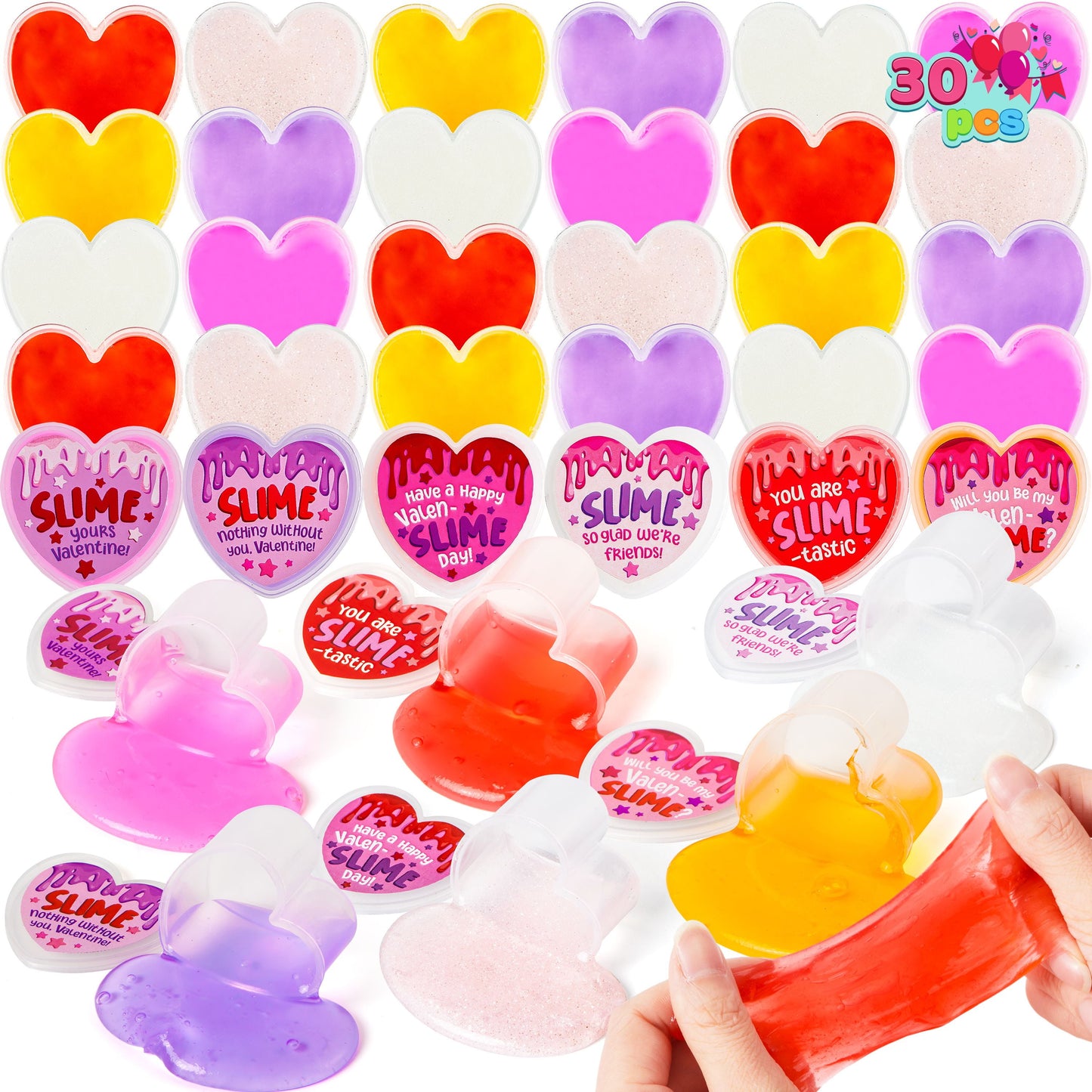 30 Pack Valentines' Day Slime, Heart Shape Slime Stress, Colorful Relief Fidget Toy for Kids Valentines Day Party Favors, Valentines Exchange Gifts, Valentines Classroom Prizes