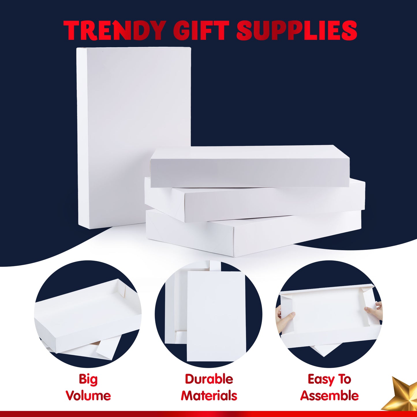 Joyfy 12 Pcs White Gift Boxes with Lids for Sweaters, Robes for Christmas, Holiday, Xmas, Father's Day, Birthdays Gift Wrapping, School Classrooms Party Favors Supplies