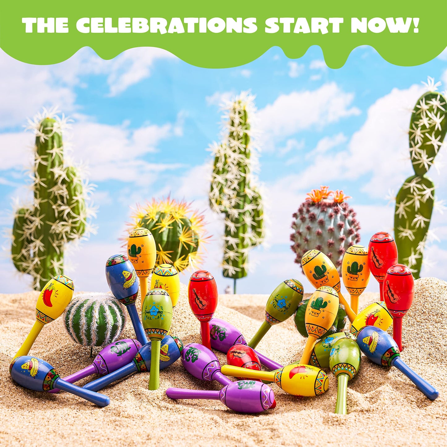24 mini wooden carnivals Maracas, 6 designed noise generators for Mexican carnivals