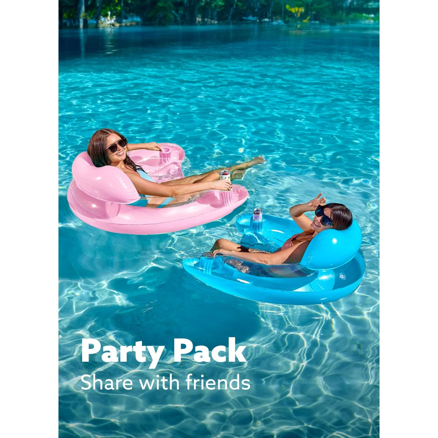 2 Packs Transparent Pool Chair,Blow up Floating Pool Floats Chair (Blue, Pink)