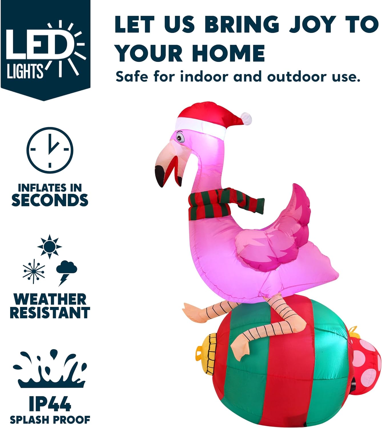 Syncfun 6 FT Christmas Inflatables Flamingo on Ornament Outdoor Decorations,Christmas Blow Ups Yard with Built-in LEDs for Holiday Party Garden Lawn Decor