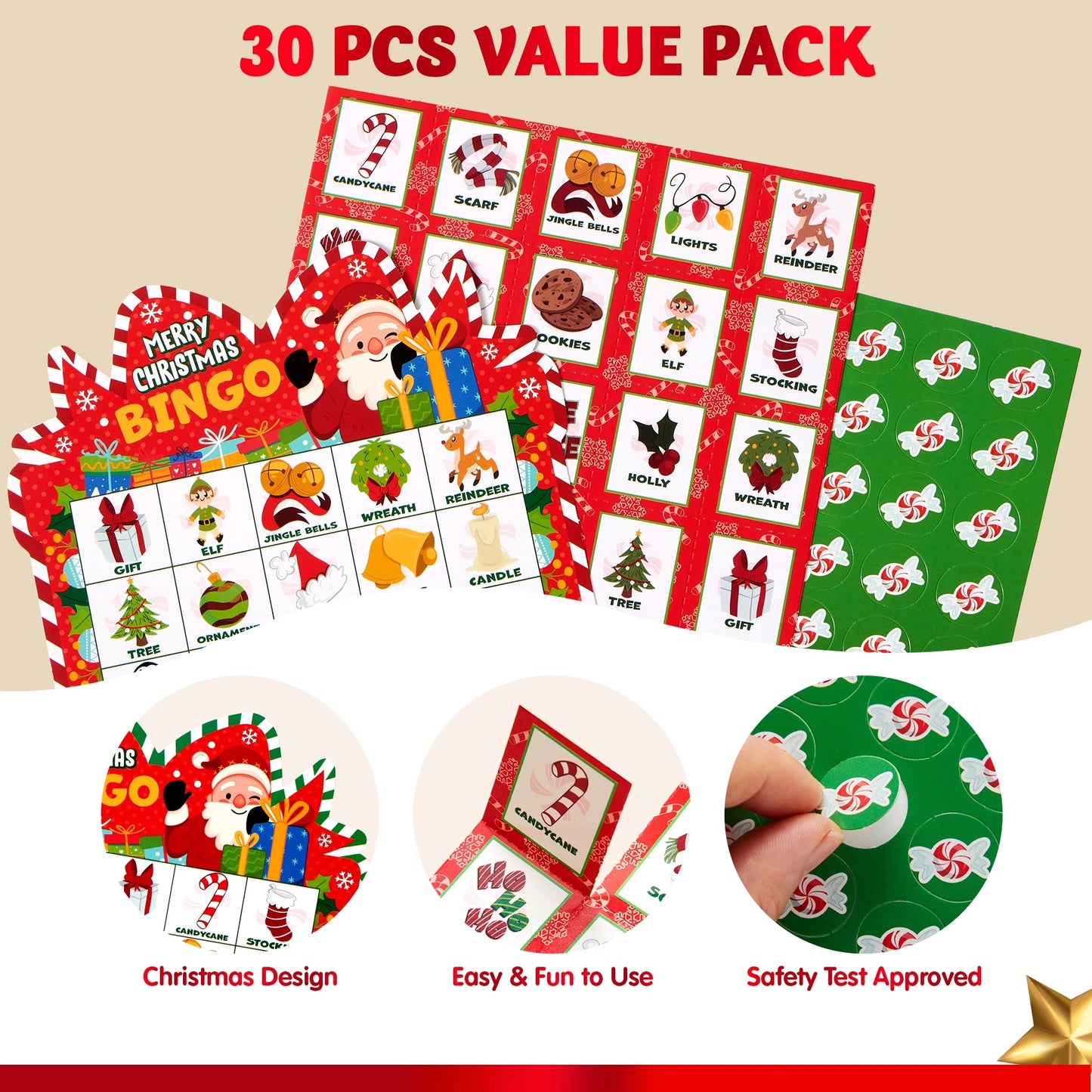 Joyfy 30 Players Christmas Bingo Cards for Kids Family Activities, Party Card Games, School Classroom Games, Turkey Party Supplies