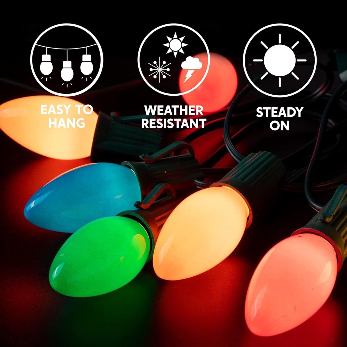 Joyfy 25 Pack C9 LED Replacement Christmas Light Bulbs,Shatterproof LED Bulbs for Christmas Indoor Outdoor String Lights,E17 Candelabra Base,Holiday Bulbs,Multicolor
