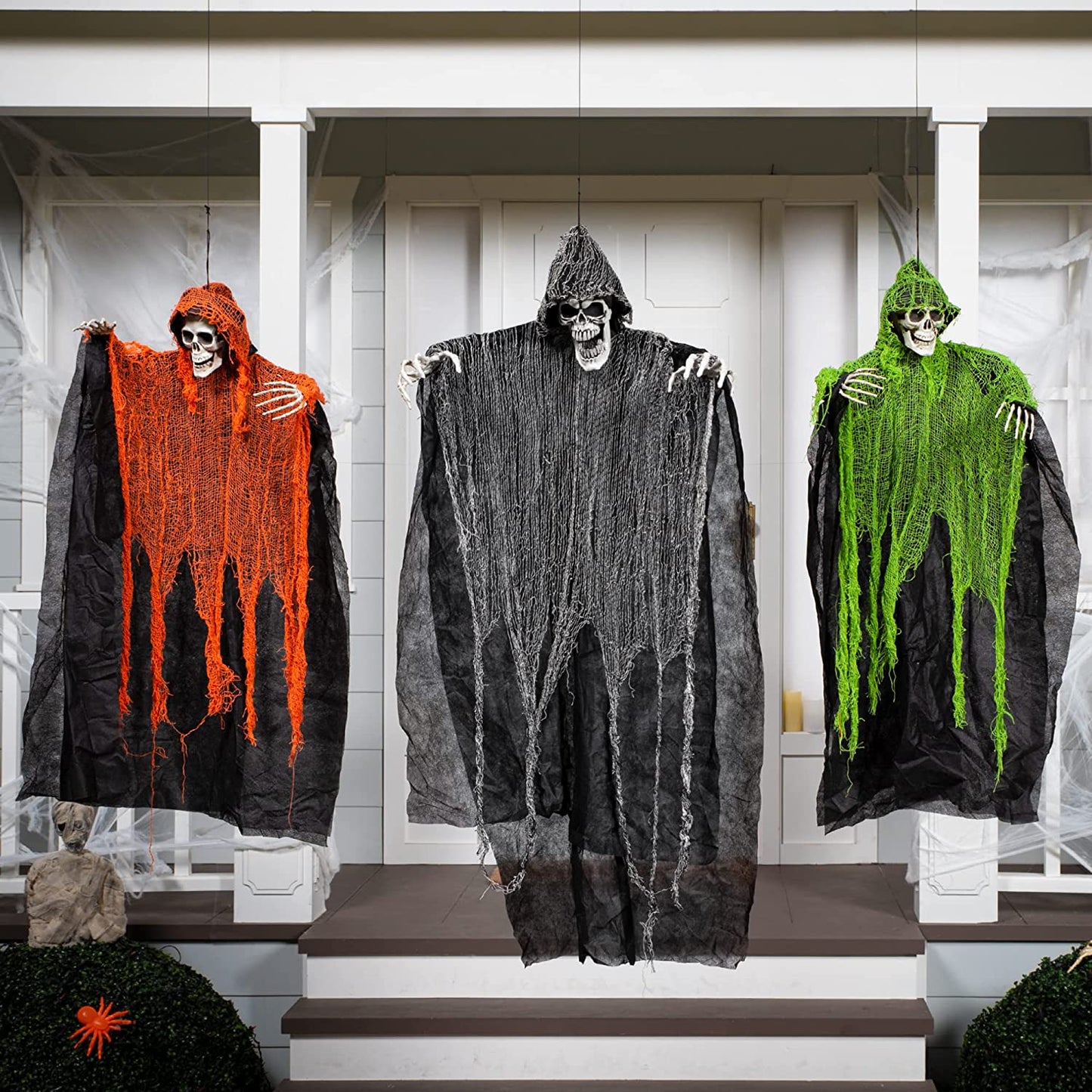 JOYIN 3 Pack Halloween Hanging Grim Reapers,One 47” and Two 35” Halloween Grim Reapers,Halloween Skeleton Flying Ghost for Haunted House Prop Decor,Halloween Outdoor Indoor Decor
