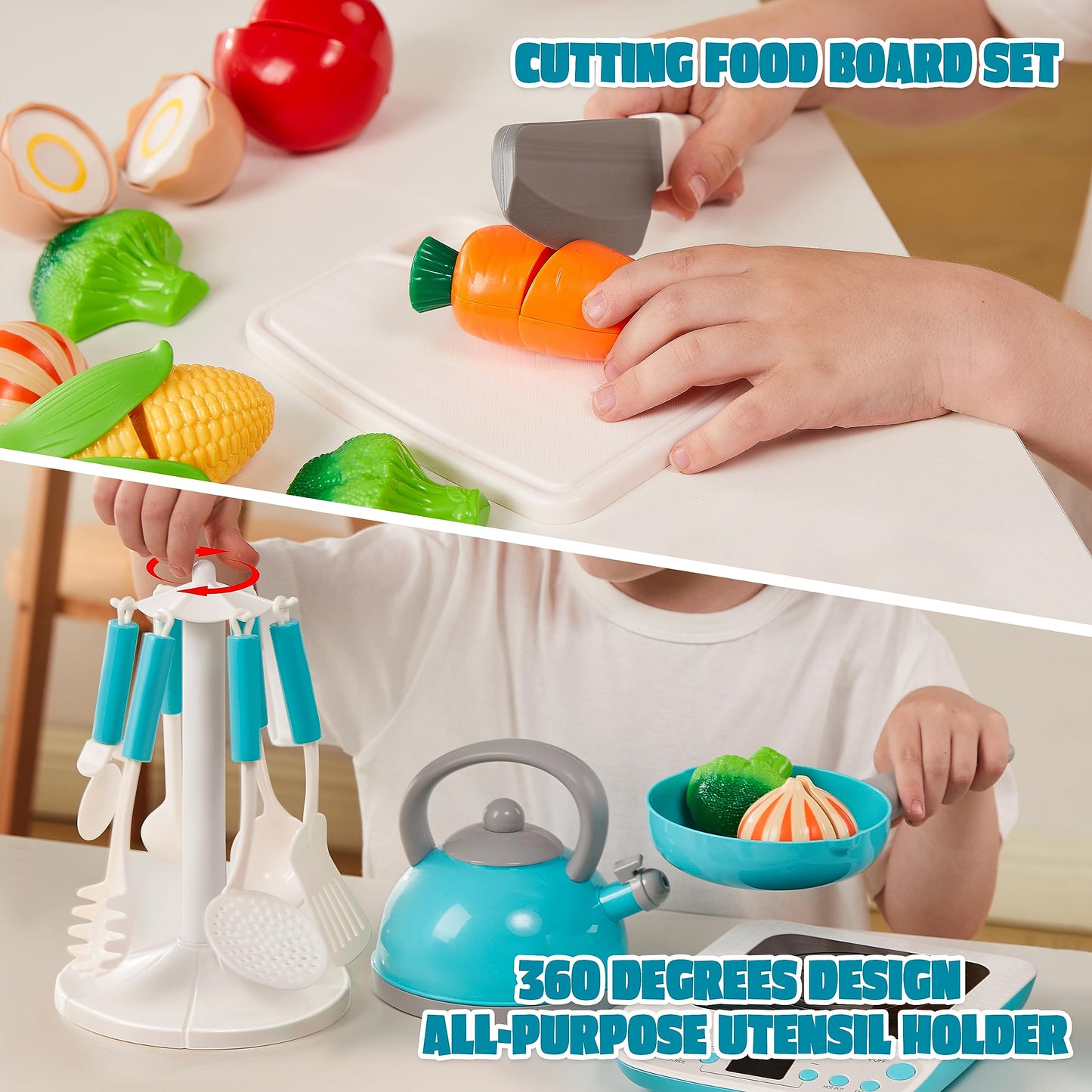 JOYIN 37Pcs Kids Kitchen Playset, Pretend Play Cooking Toy Set Including Pots and Pans, Play Food, Cutting Vegetables, Gifts for Toddler Boys Girls Ages 1-8
