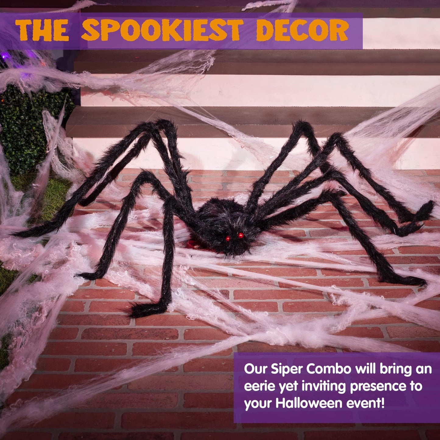 Joyfy 5 ft Giant Spider Halloween Decorations,Scary Spider Halloween Outdoor Party Decorations Props Halloween Yard Decorations,Black