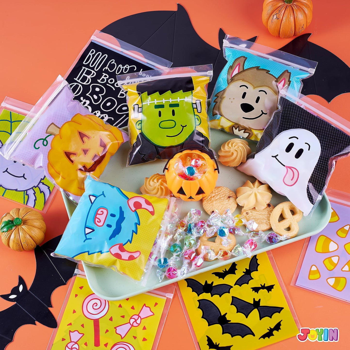 Joyfy 150 Pcs Halloween Treat Bags Clear Self Sealing Cellophane Bags Goodie Bags for Snack Cookie Candy,Halloween Gift Trick or Treat Bags,Halloween Party Supplies