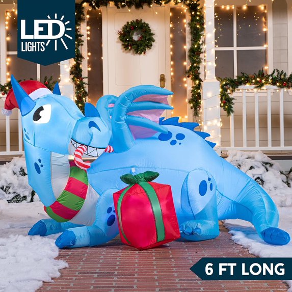 Joyfy 6 ft Christmas Inflatables Dragon Outdoor Decorations,Christmas Dragon Blow Ups Yard with Built-in LEDs for Holiday Party Garden Lawn Decor