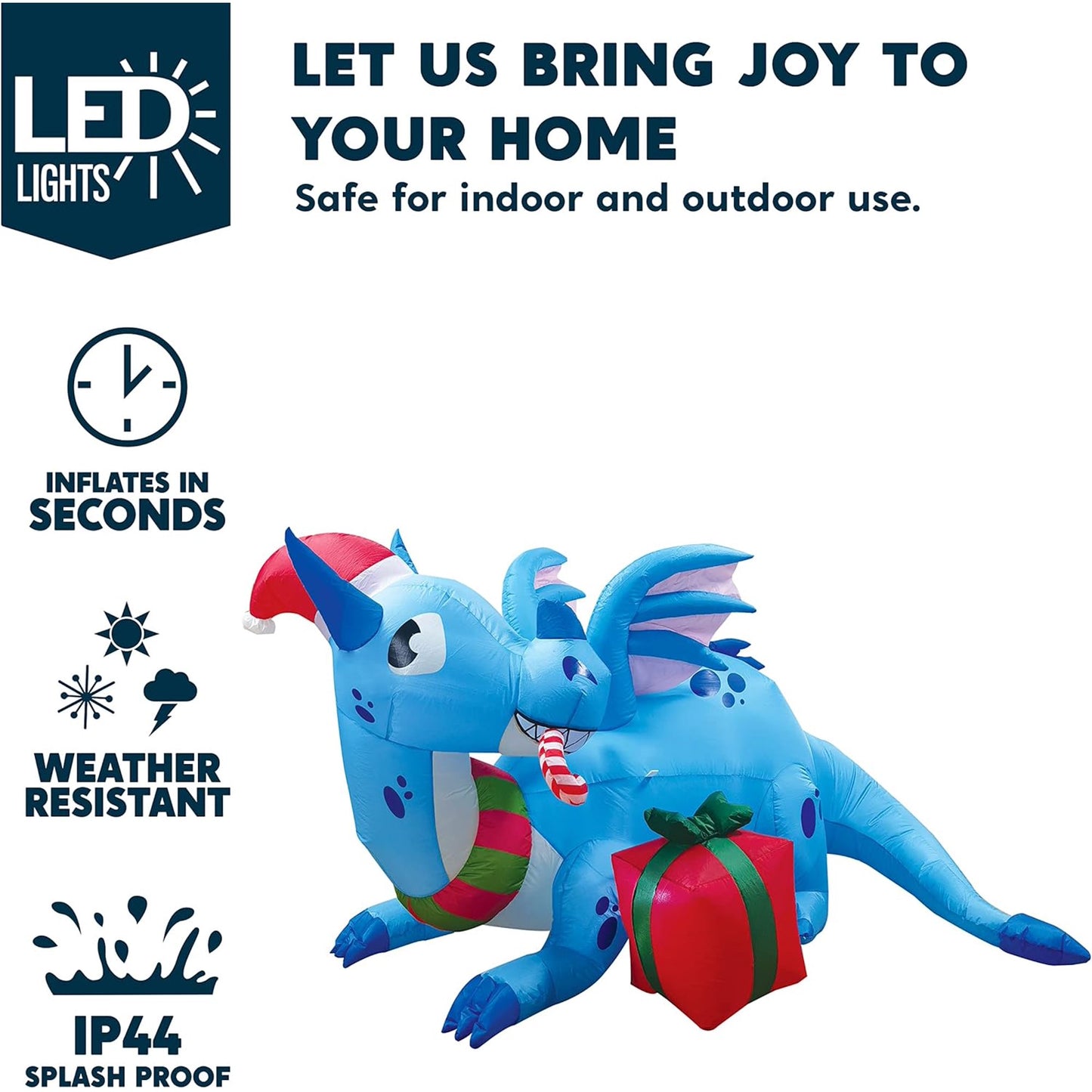 Joyfy 6 ft Christmas Inflatables Dragon Outdoor Decorations,Christmas Dragon Blow Ups Yard with Built-in LEDs for Holiday Party Garden Lawn Decor