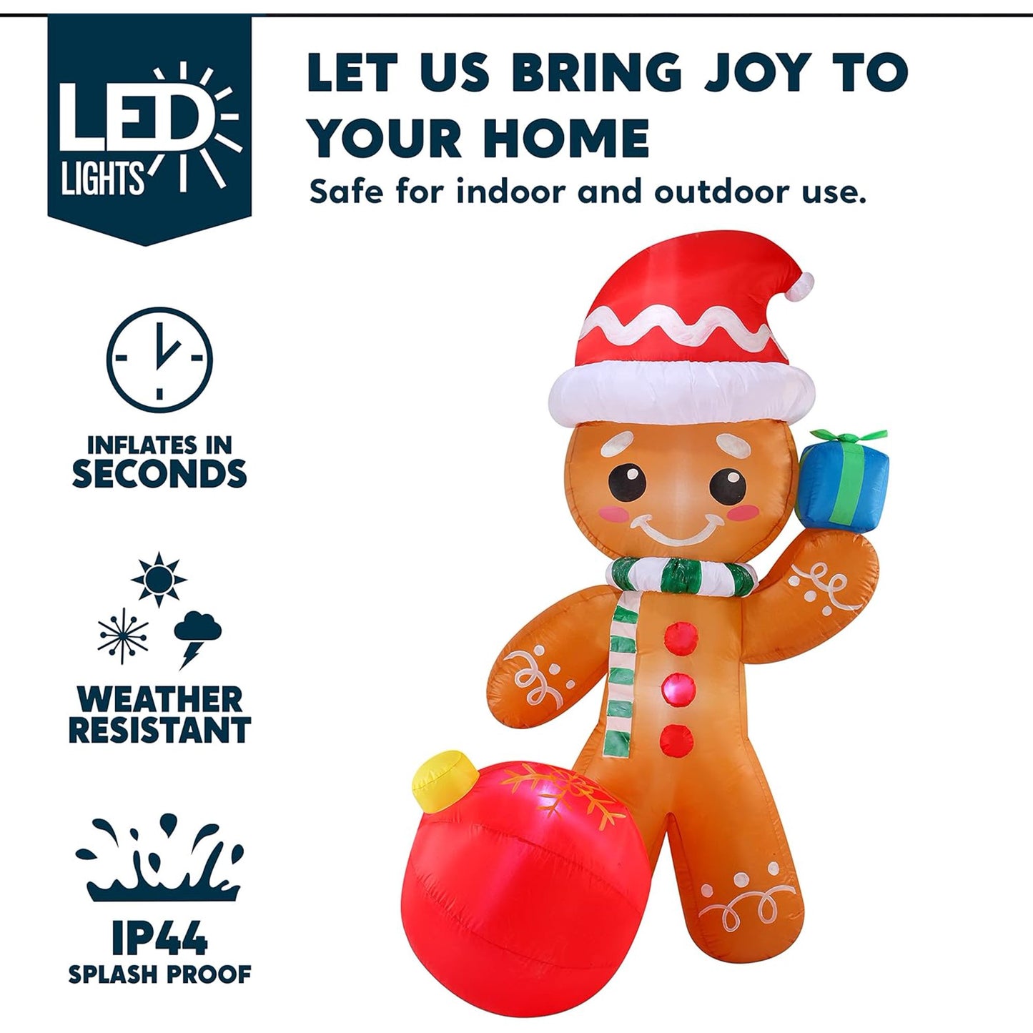 Joyfy 6 ft Christmas Inflatables Gingerbread Outdoor Decorations,Gingerbread with Ornament Blow Ups with Built-in LEDs for Holiday Party Garden Lawn Yard Decor