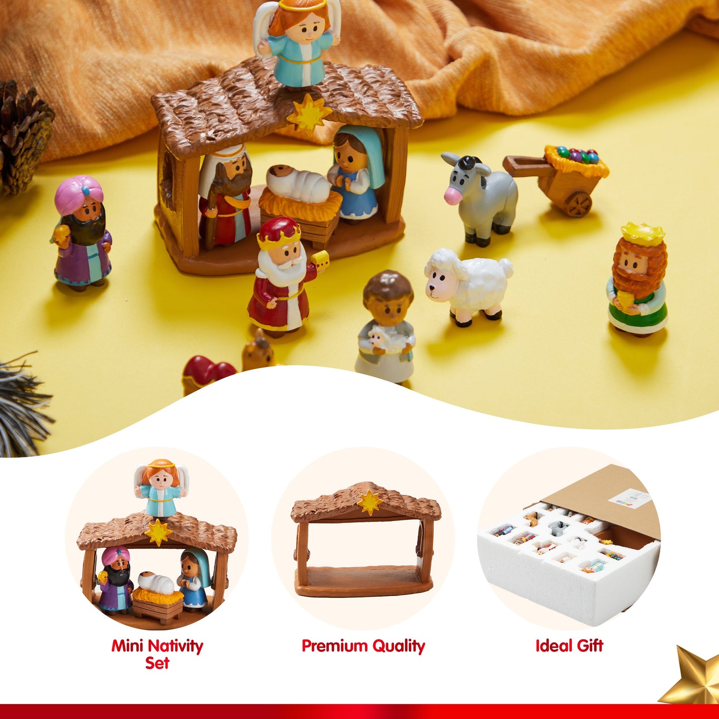 Joyfy 14 Pcs Little Nativity Playset Christmas Nativity Scene Holiday Family Gift Reenact Miniature Toys Manger Scene for Kids Xmas Decorations