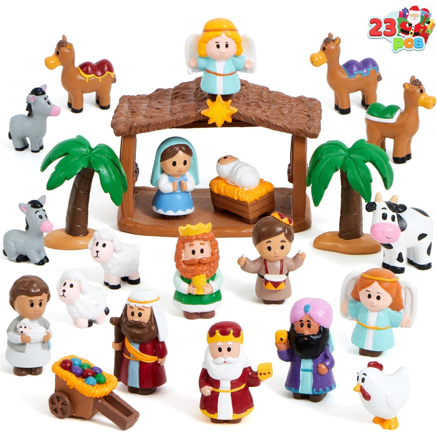 Joyfy 23 PCS Christmas Little Nativity Playset Figurine, Christmas Story Manger Scene Miniature Toys for Kids Toddlers Xmas Gift, Party Decorations Tabletop