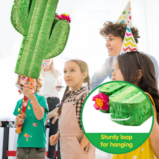 SYNCFUN Cinco De Mayo Cactus Pinata for Birthday Party 16.75"x 11.25"x 3" Kids Party Supplies for Fiesta Taco, Luau Event, Mexican Theme Decoration, Taco Tuesday Event