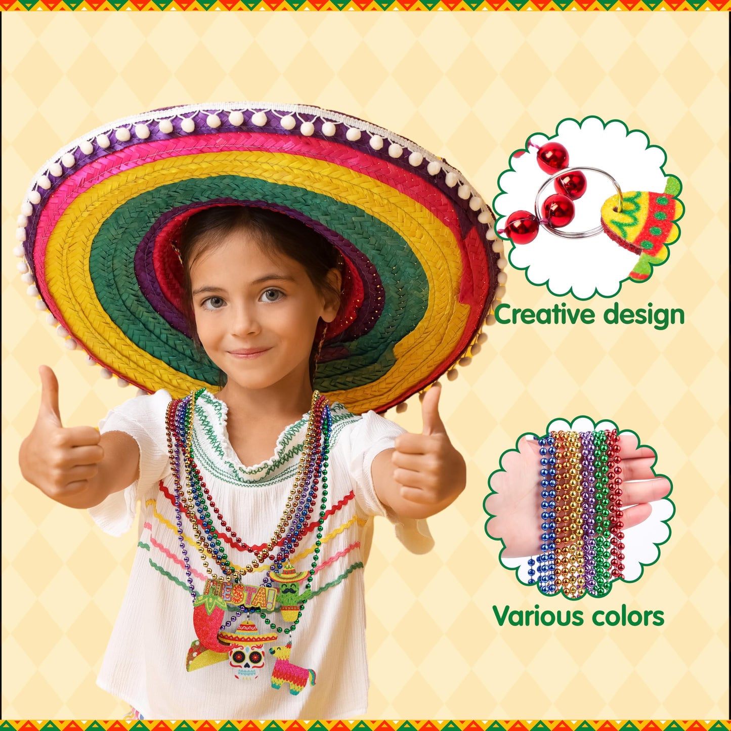 6 PCS Cinco de Mayo Beaded Necklaces for Party Decorations, Fiesta Beaded Necklace for Mexican Themed Bachelorette Party Favors