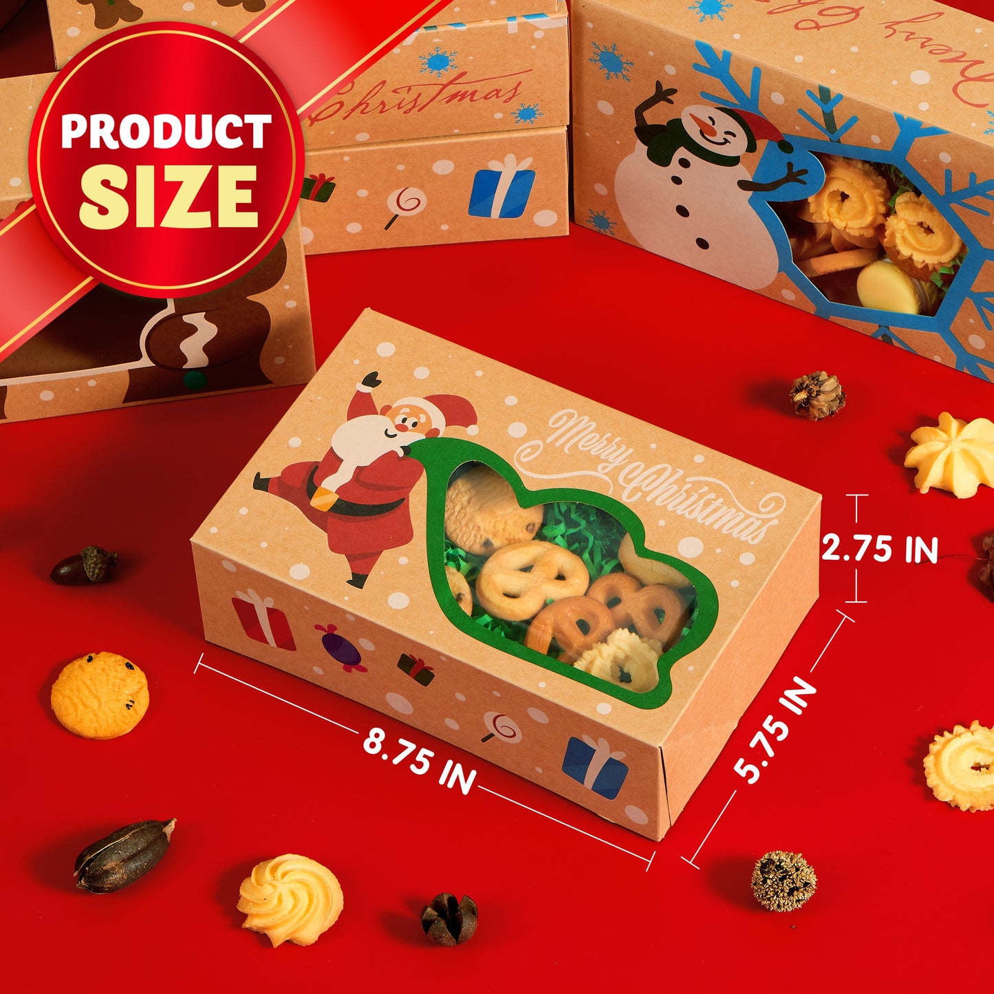 SYNCFUN 12 Pcs Christmas Cookie Boxes Bakery Treat Gift Box with Window 8.75" x 5.75" x 2.75" for Pastries, Cupcakes, Cookies, Brownies, Donuts Gift Giving