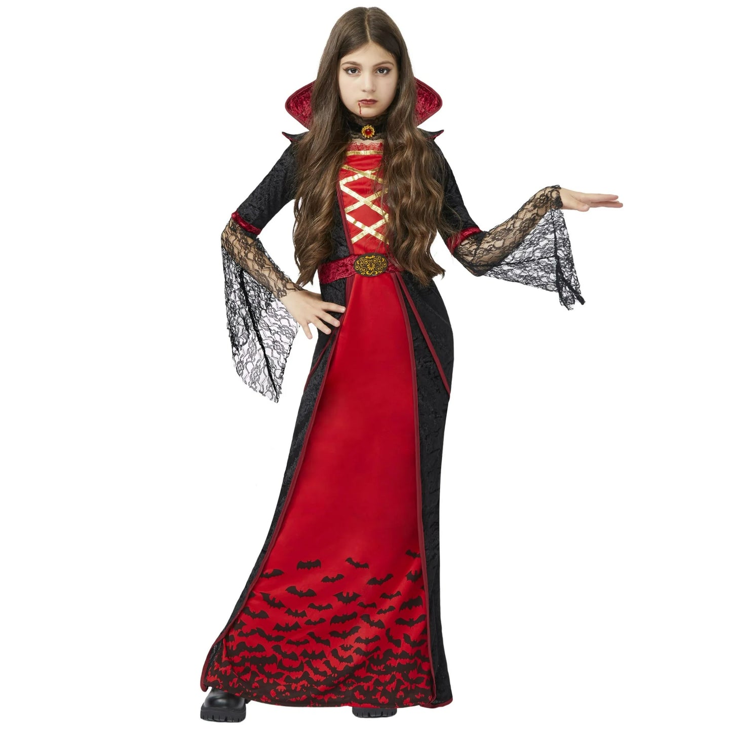Royal Vampire Costume for Girls Deluxe Set Halloween vampire cape Women Queen Dress Up Party-XL