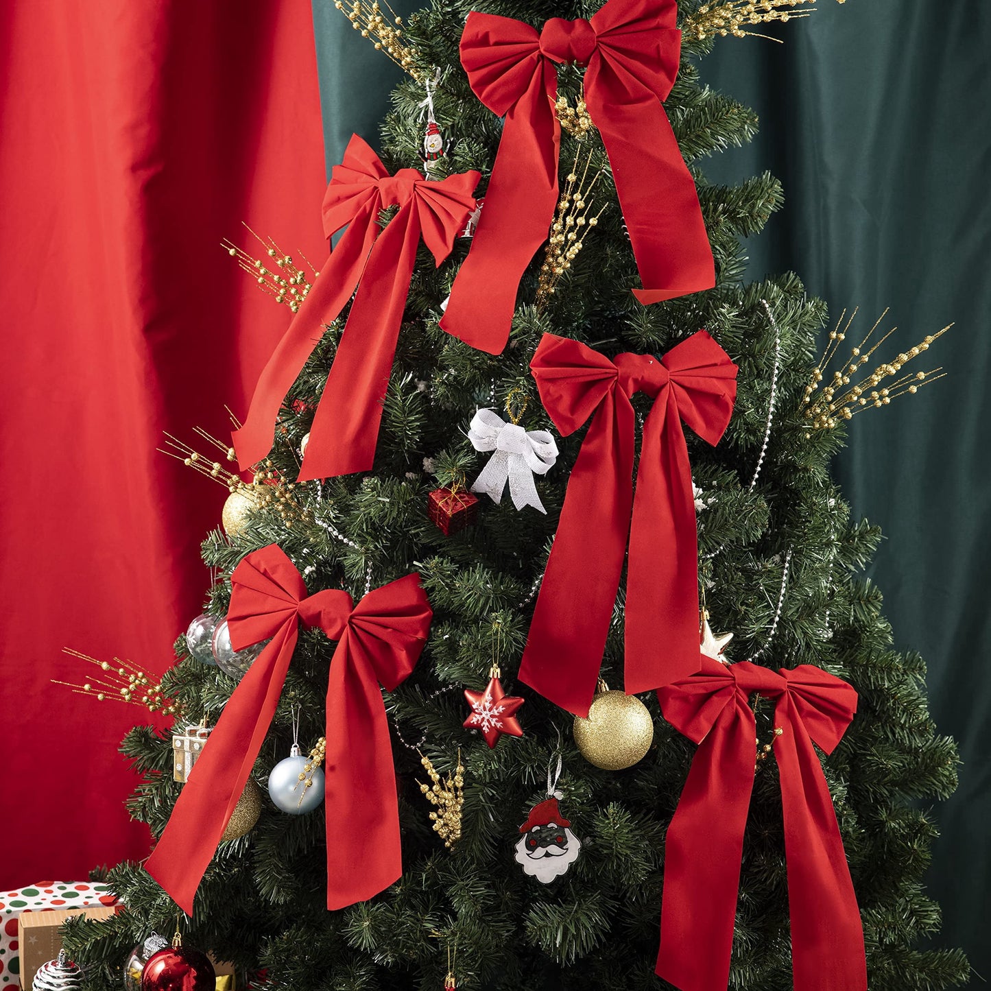 Joyfy 12 Pcs Christmas Red Velvet Bows, 26"x 10" Wide Decorative Large Christmas Bows for Wreath Garland Christmas Tree Decor, Indoor Outdoor Holiday Decorations