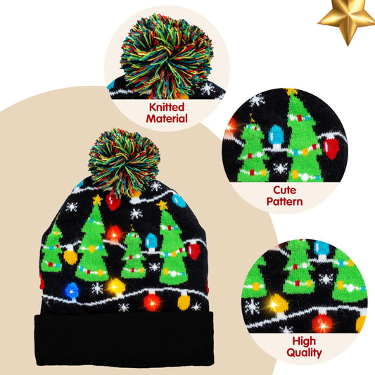 Joyfy 1 Pack LED Christmas Hat,Light Up Ugly Christmas Beanies for Adults,Women Mens Gifts for Christmas,Funny Hats Christmas Party Favors Christmas Accessories Winter Hat