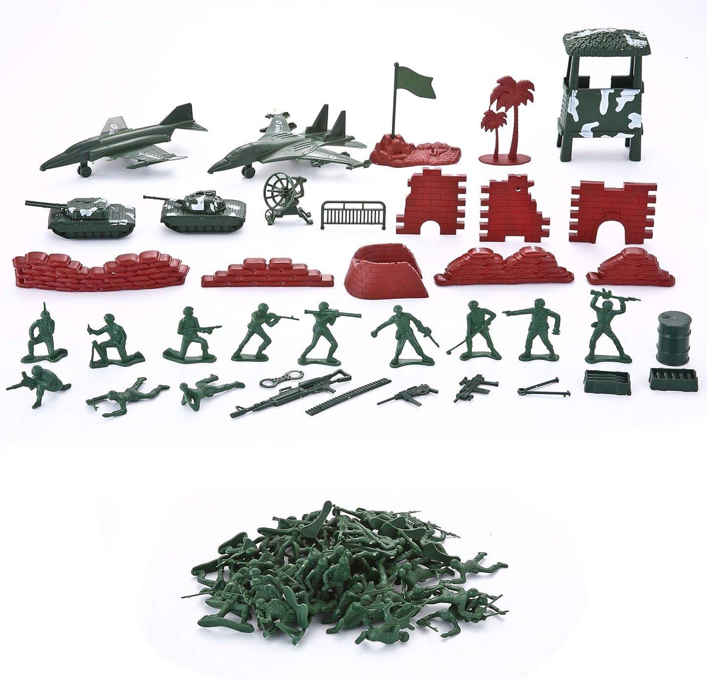 Joyfy 164 Piece Military Soldier Playset Army Men Play Bucket Army Action Figures Battle Group Deluxe Military Playset with Army Men, Aircrafts, Helicopters, Tanks with Bucket