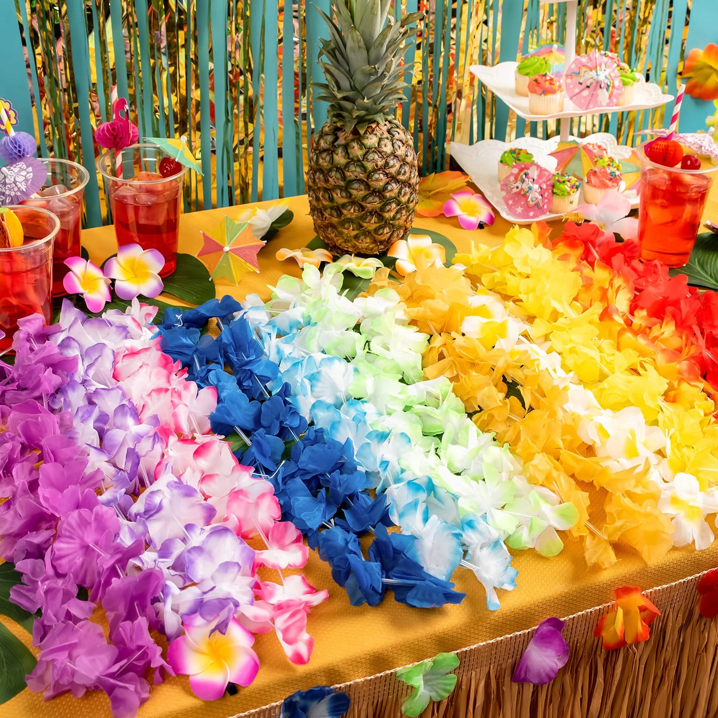 SYNCFUN 12 Pcs Hawaiian Leis Colorful Tropical Flower Leis Luau Party Supplies Beach Party Decorations Wedding Favors Necklaces for Summer Party