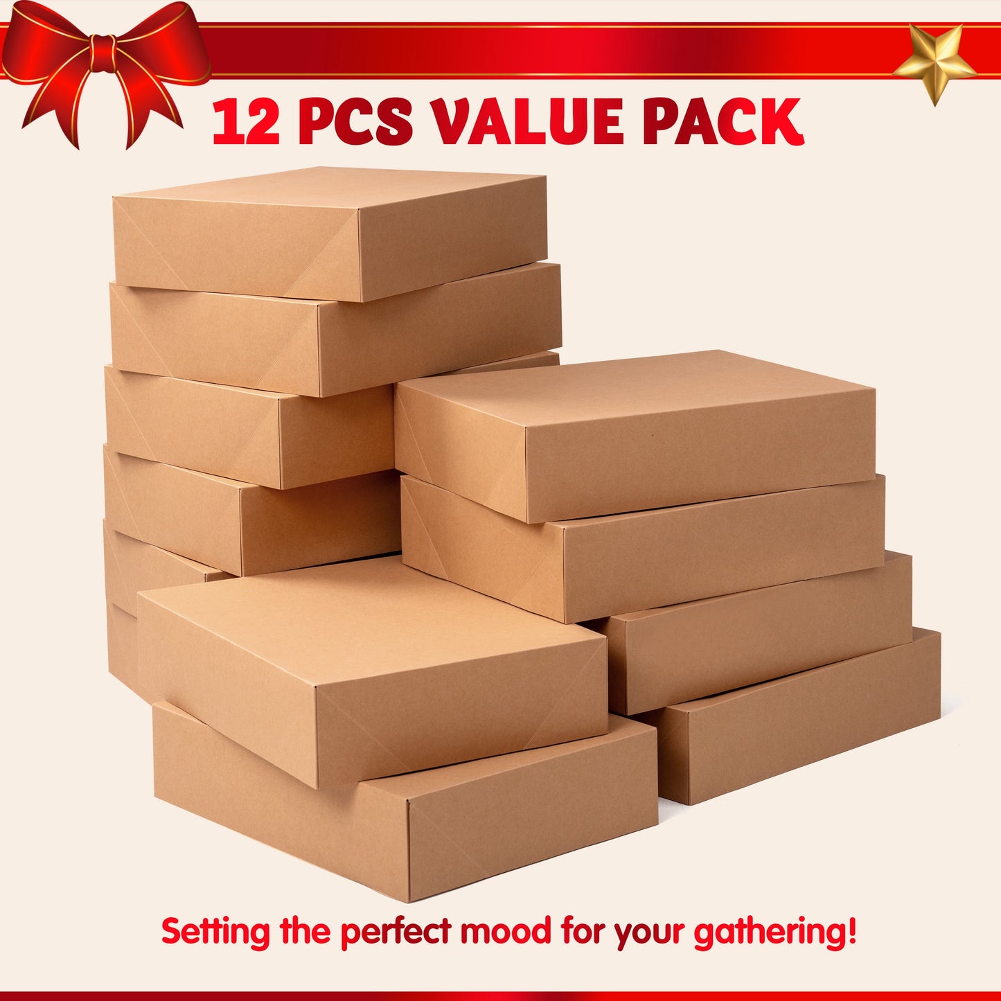 Joyfy 12 Pcs Brown Gift Boxes with Lids for Sweaters, Robes for Christmas, Holiday, Xmas, Father's Day, Birthdays Gift Wrapping, School Classrooms Party Favors Supplies
