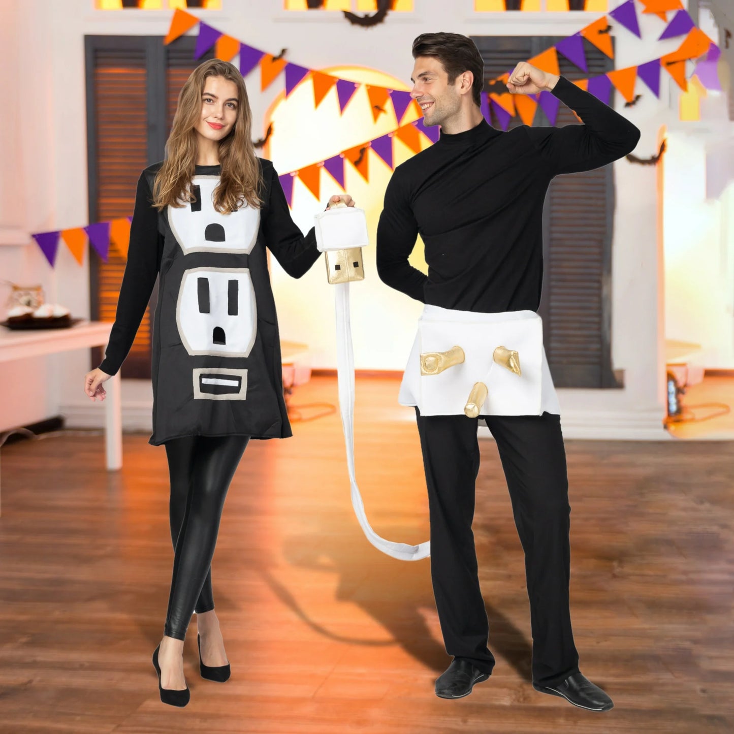 Couple Costumes for Adults, USB/Light Plug and Socket Halloween Costumes