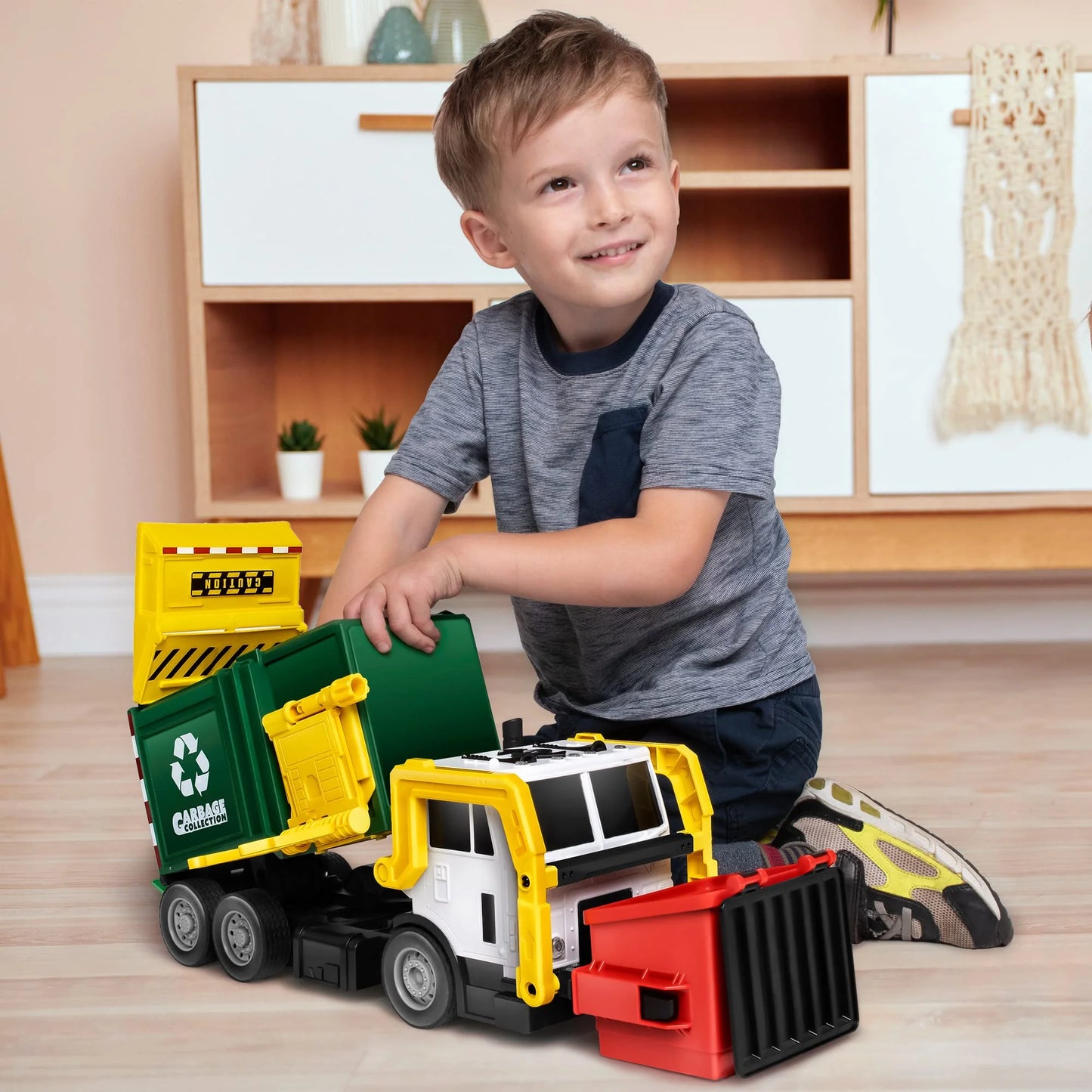 JOYIN 16" Large Garbage Truck Toys for Boys, Realistic Trash Truck Toy with Trash Can Lifter and Dumping Function, Toy Truck Gift for Boy Age 2 3 4 5 Years Old