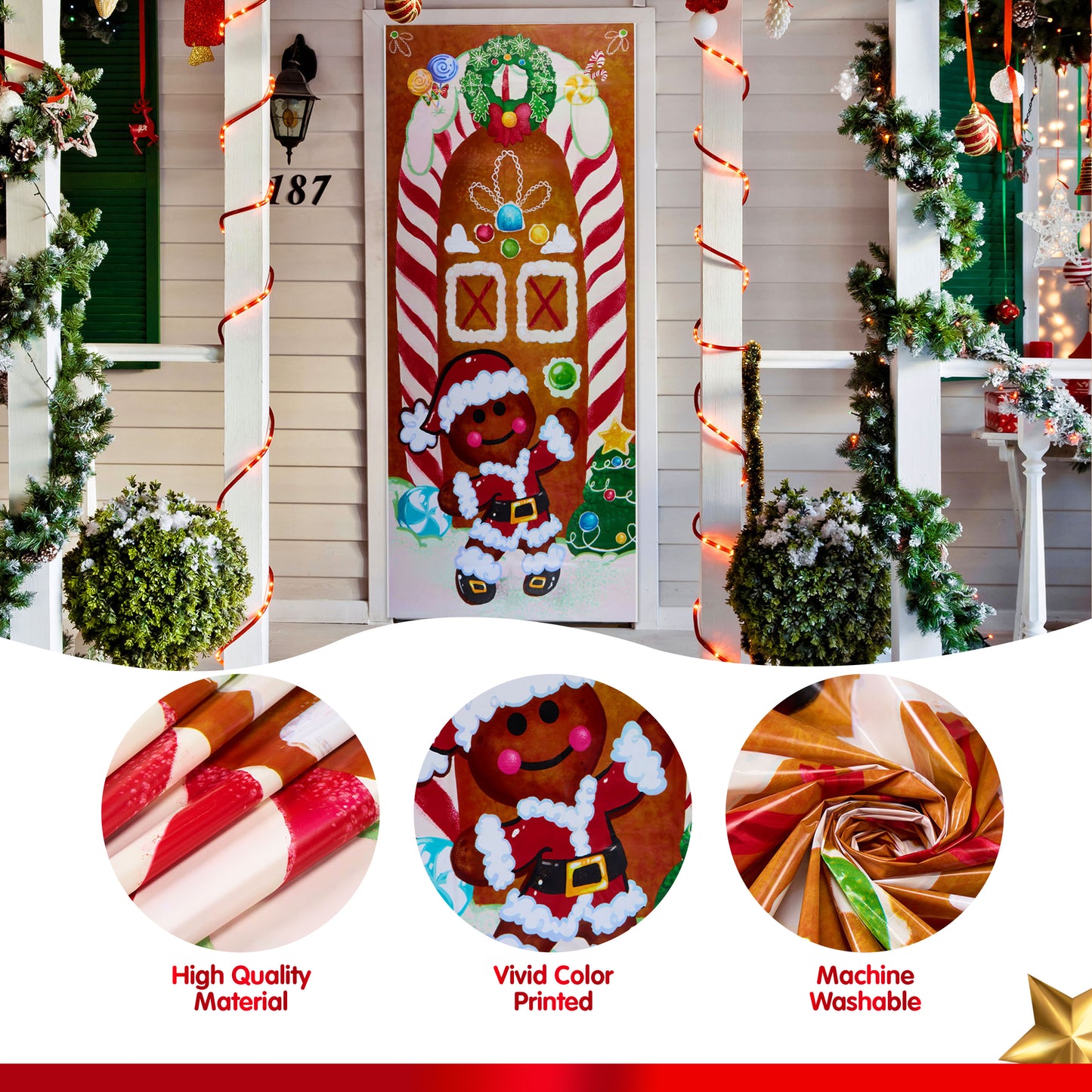 SYNCFUN Christmas Ginger Bread House Window Door Cover Winter Holiday Party Decoration 72X30 Inches