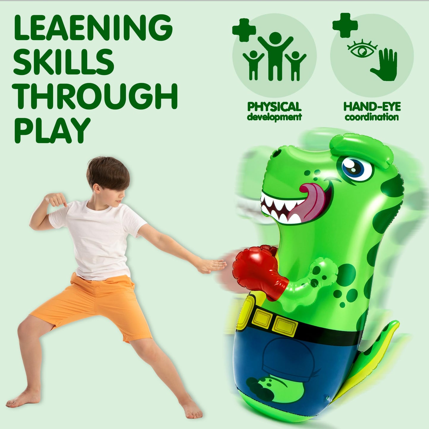 Syncfun 47 Inches Inflatable T-rex Dinosaur Bopper, Kids Punching Bag Bounce-back Action, Punching Toy For Boys