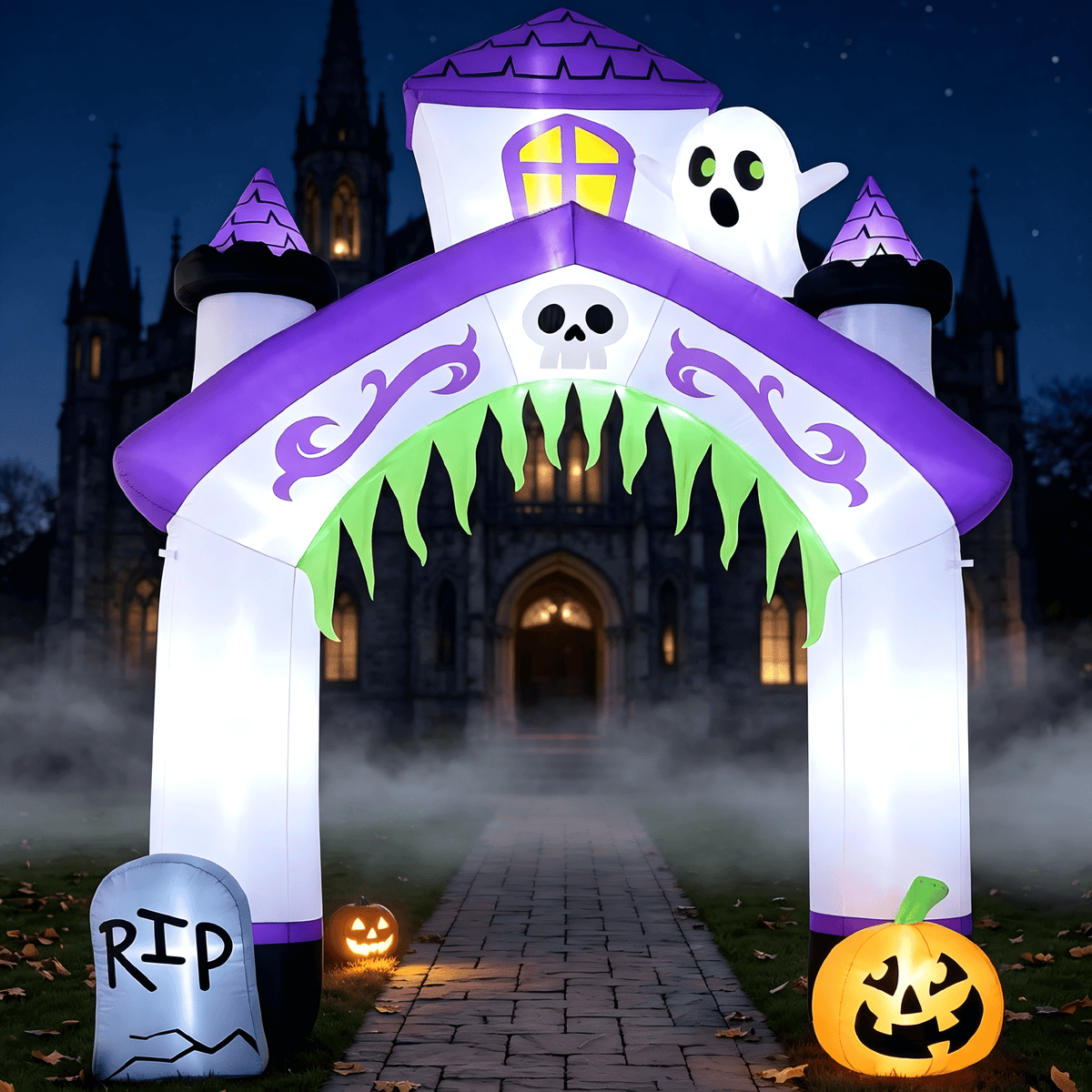 Joyfy 10 ft Halloween Inflatable Giant Haunted House Castle Archway Outdoor Decoration,Blow Up Arch Decor for Yard with Build-in LED Lights for Yard,Garden & Party