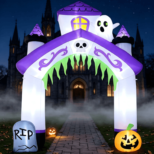 Joyfy 10 ft Halloween Inflatable Giant Haunted House Castle Archway Outdoor Decoration,Blow Up Arch Decor for Yard with Build-in LED Lights for Yard,Garden & Party