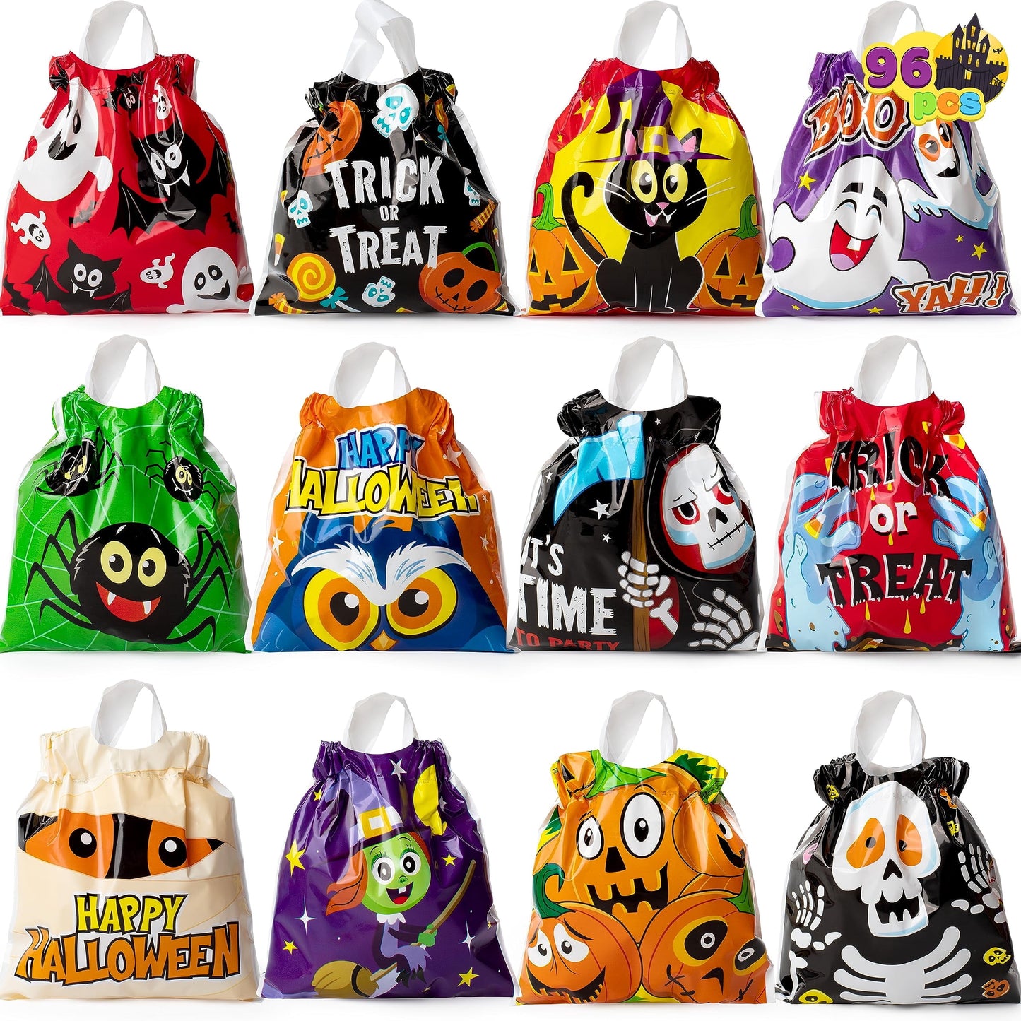 Joyfy 96 Pcs Halloween Treat Bags,Halloween Small Drawstring Candy Bags Goodie Bags Trick or Treat Bags Gift Bags,Classroom Party Favor Supplies