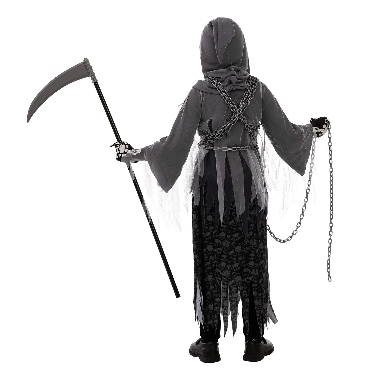 Spooktacular Creations Child Unisex Grim Reaper Costume for Kids, Halloween Costume with Glowing Red Eyes, Trick-or-Treating Cosplay Dress UP-M