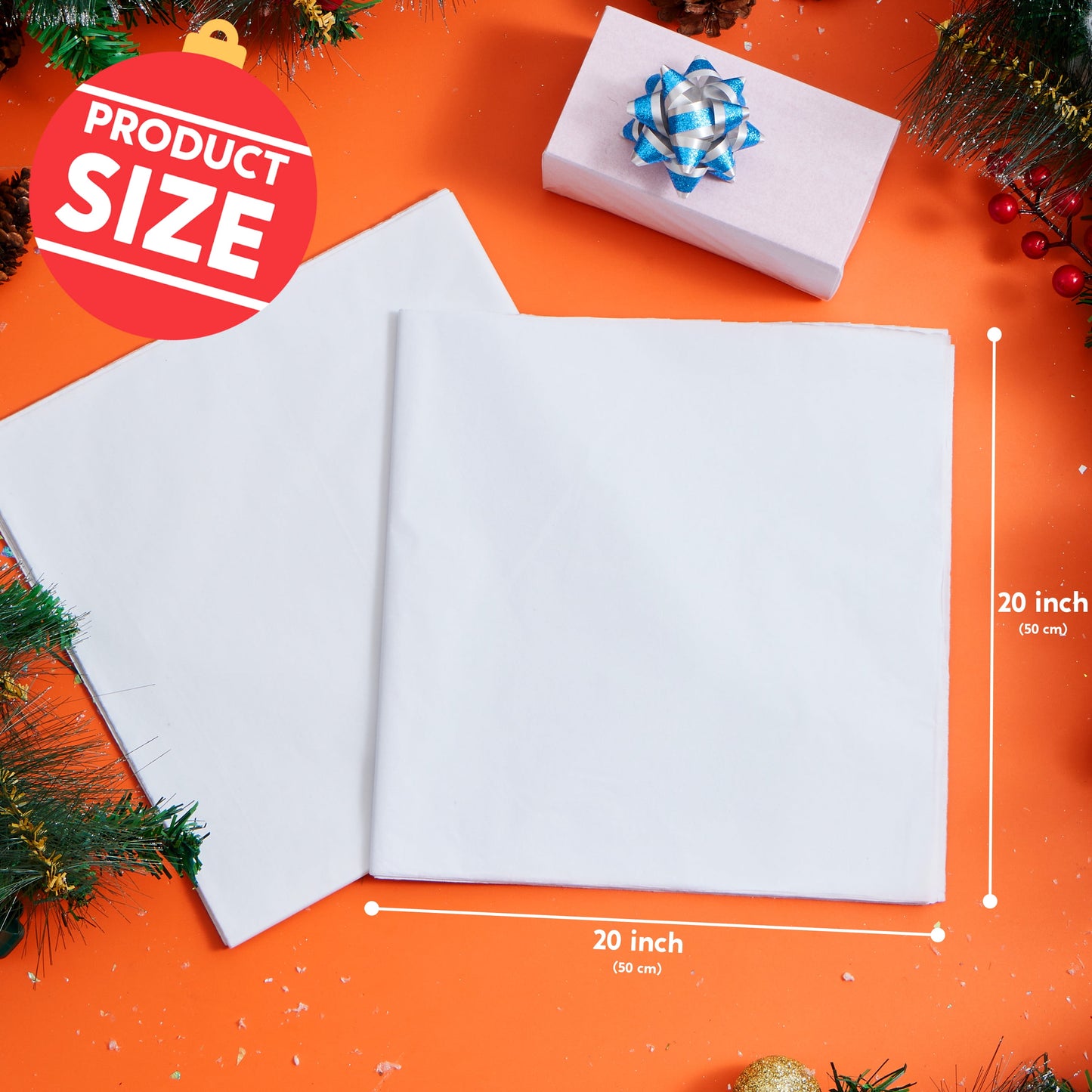 Joyfy 120 Sheets White Tissue Paper 20” x 20” Wrapping Accessory for Gift Wrap Christmas, Packing, DIY Arts & Crafts, Party Supplies and Wine Bottles