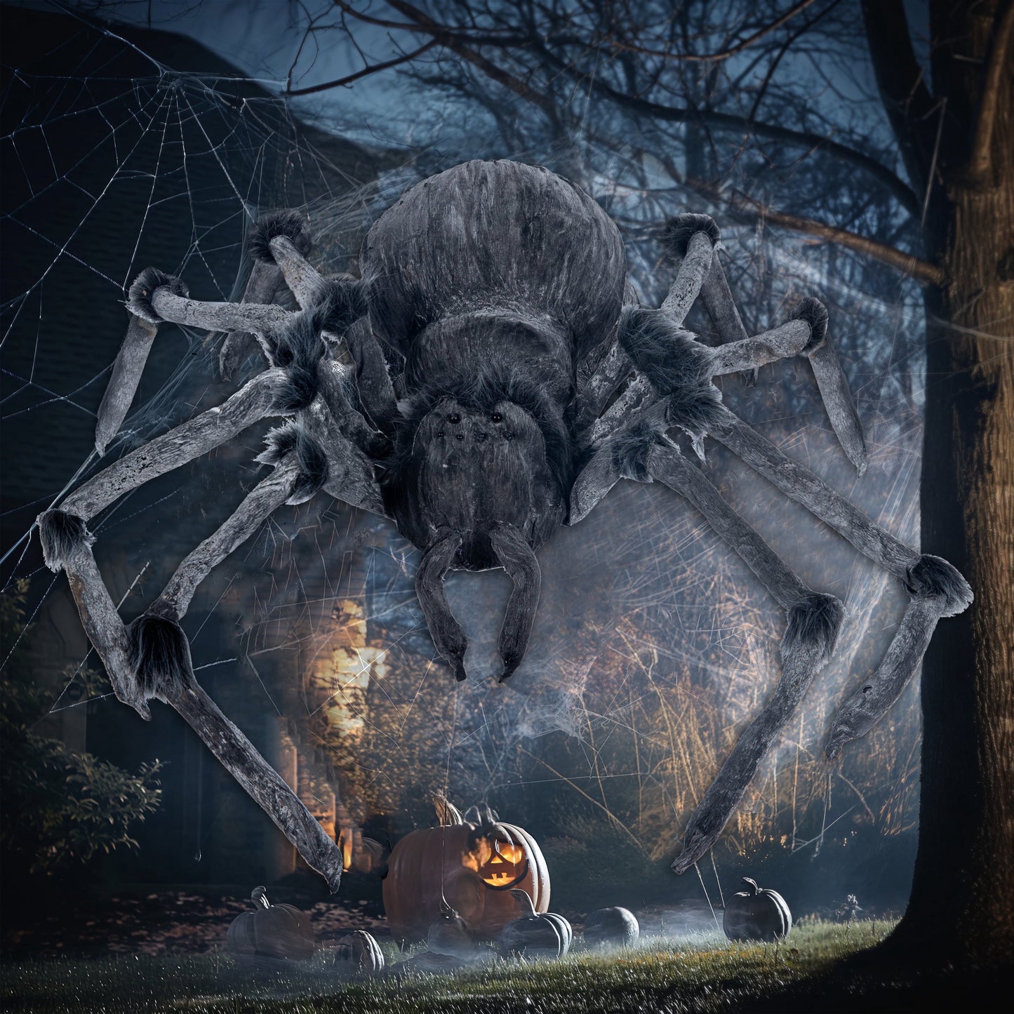 Joyfy 45inch Giant Spider Halloween Decorations,Scary Spider Halloween Outdoor Party Decorations Props Halloween Yard Decorations,Black