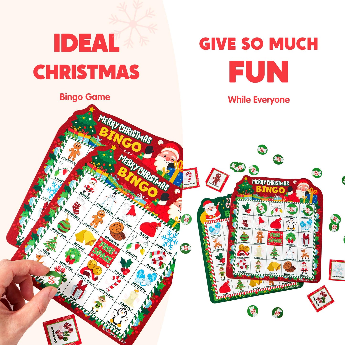 Joyfy 30 Players Christmas Bingo Cards for Kids Family Activities, 3 Colors Party Card Games, School Classroom Games, Holiday Winter Bingo for Xmas Party Supplies Adults Indoor Party Games