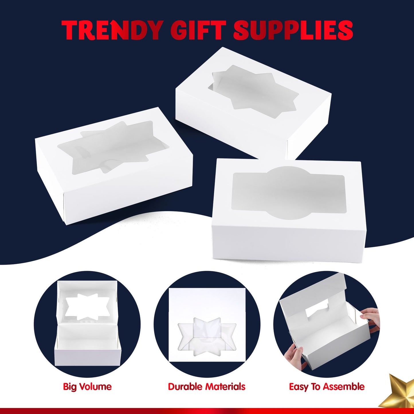 Joyfy 24 Pcs Christmas White Cookie Boxes Bakery Treat Gift Box with Window 8.5" x 5.75" x 2.75" for Pastries, Cupcakes, Cookies, Brownies, Donuts Gift Giving