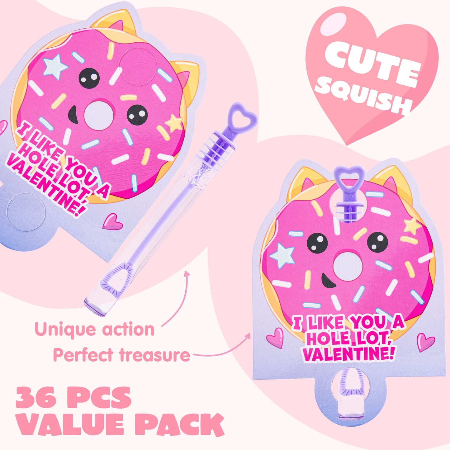 36 Packs Valentine's Day Gift Cards with Mini Bubble Maker Wands for for Kids Valentine Party Favor Toys, Valentine's Classroom Exchange, Game Prizes