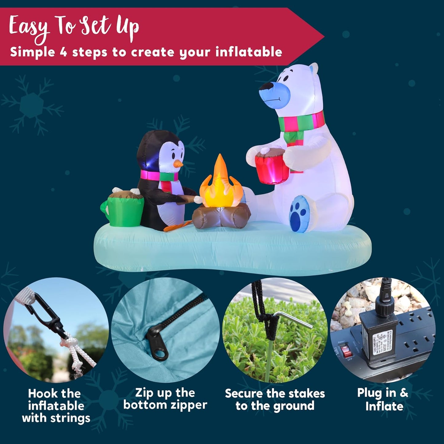 Joyfy 6 FT Christmas Inflatables Polar Bear and Penguin with Campfire Outdoor Decorations,Christmas Blow Ups Yard with Built-in LEDs for Holiday Party Garden Lawn Decor