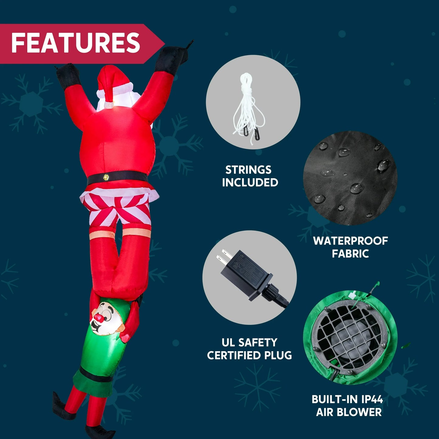 Joyfy 8 FT Christmas Inflatables Santa Outdoor Decorations,Climbing Santa with Falling Elf Christmas Blow Ups Yard Christmas with Built-in LEDs for Holiday Party Garden Decor