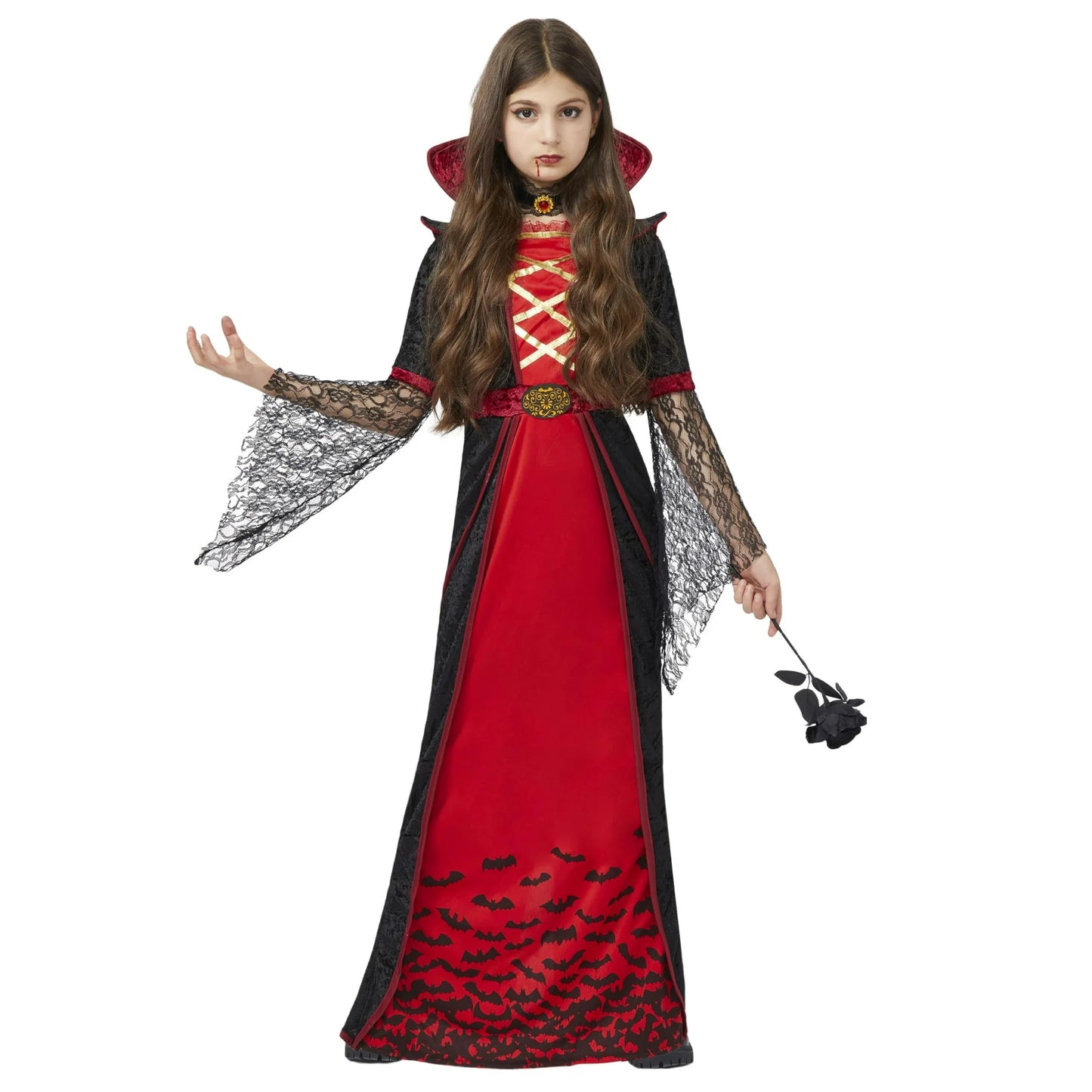 Royal Vampire Costume for Girls Deluxe Set Halloween vampire cape Women Queen Dress Up Party-XL